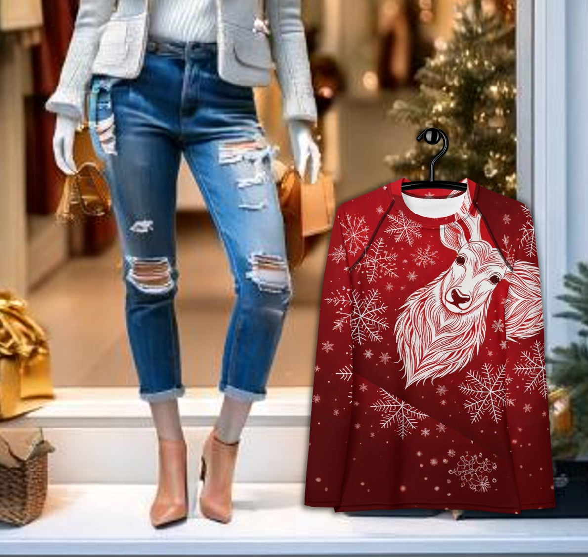 christmas-red-pullover-sweater-like-top-jumper-reindeer-snowflakes-christmas-party-outfit-wickedyo2